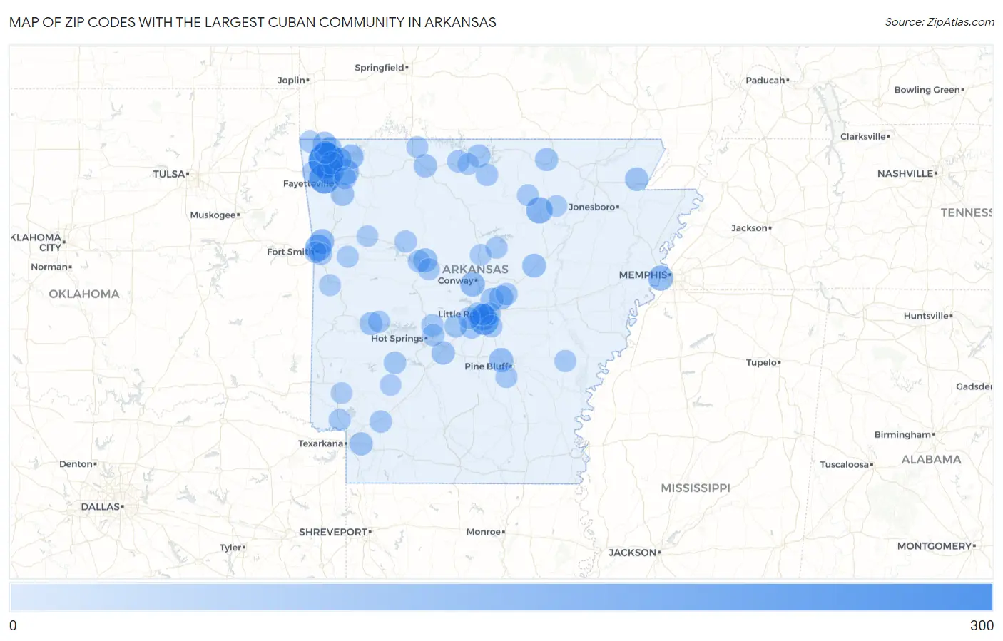 Zip Codes with the Largest Cuban Community in Arkansas Map