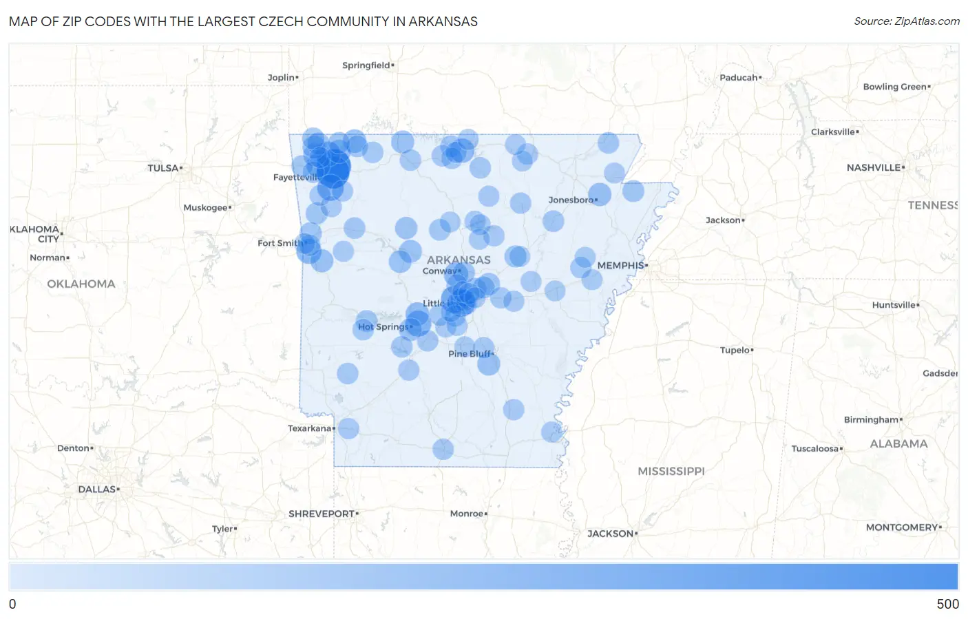 Zip Codes with the Largest Czech Community in Arkansas Map