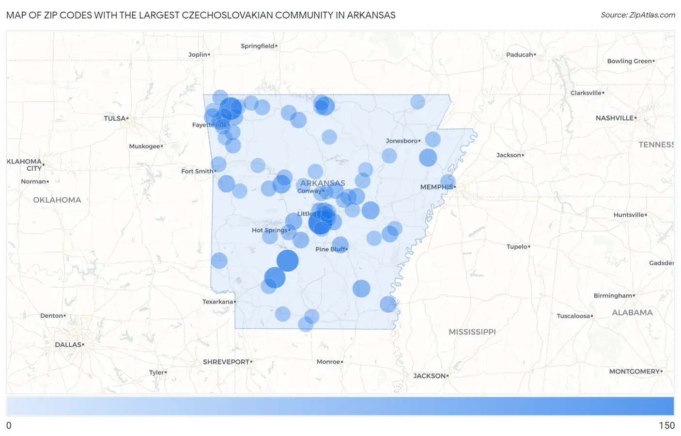 Zip Codes with the Largest Czechoslovakian Community in Arkansas Map