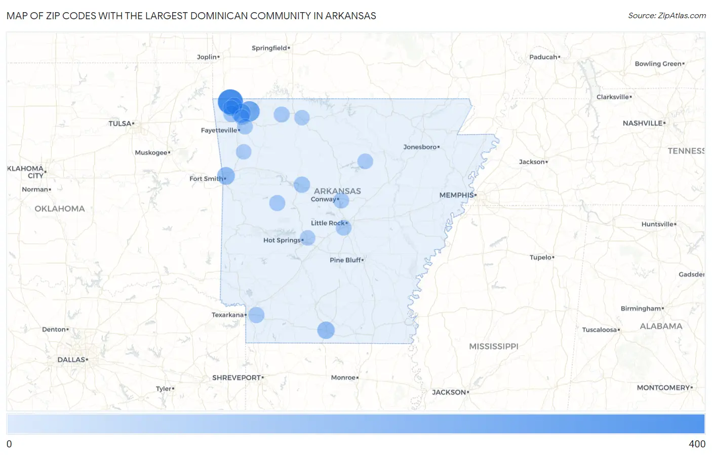 Zip Codes with the Largest Dominican Community in Arkansas Map