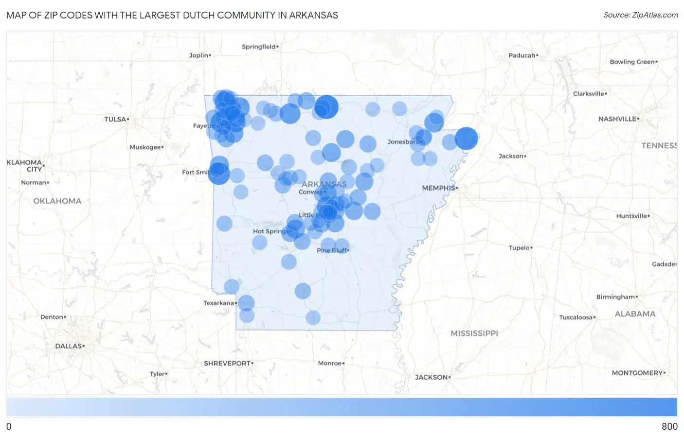 Zip Codes with the Largest Dutch Community in Arkansas Map