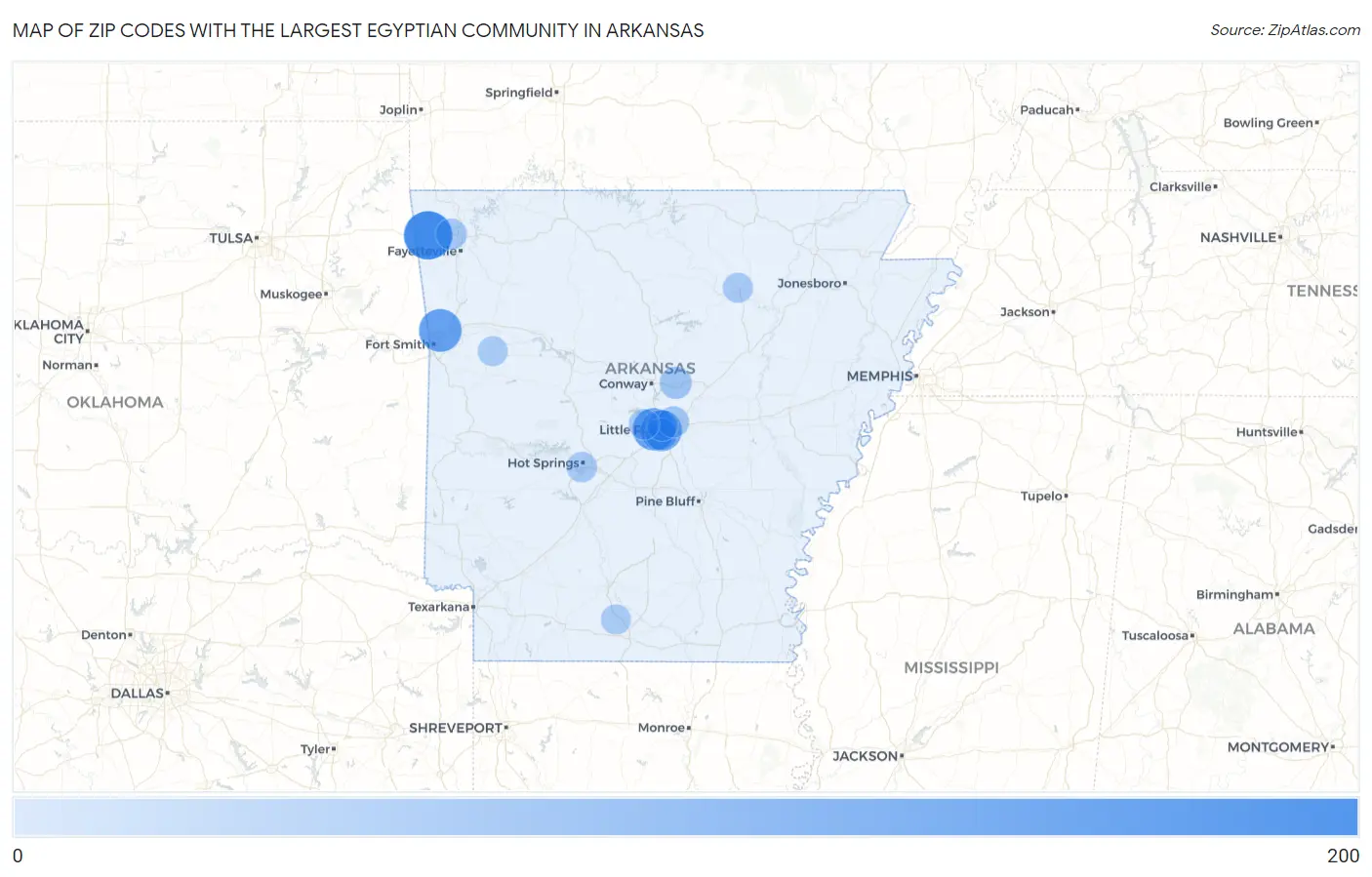 Zip Codes with the Largest Egyptian Community in Arkansas Map