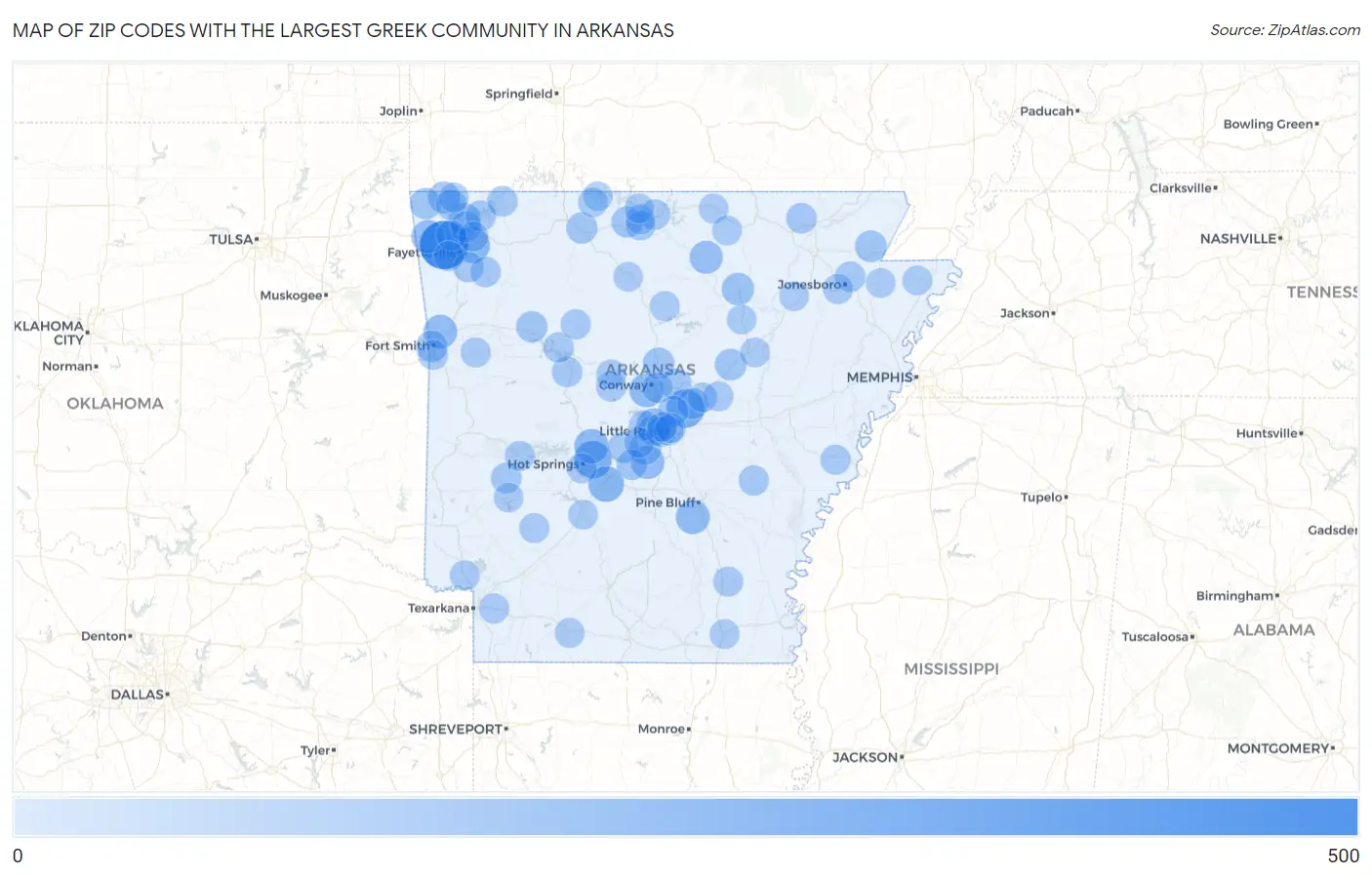 Zip Codes with the Largest Greek Community in Arkansas Map