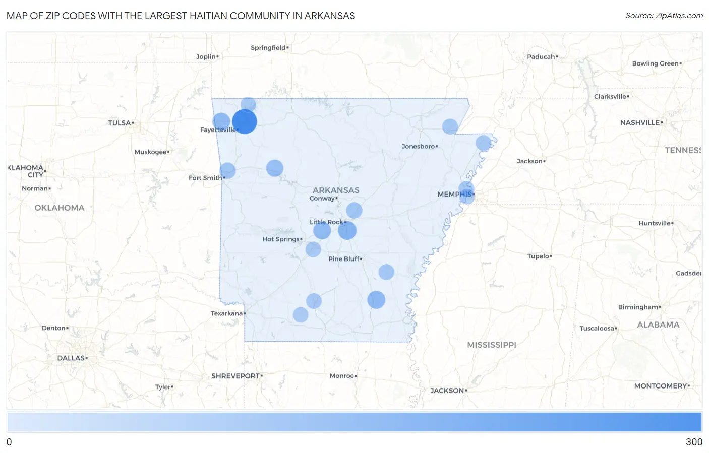 Zip Codes with the Largest Haitian Community in Arkansas Map