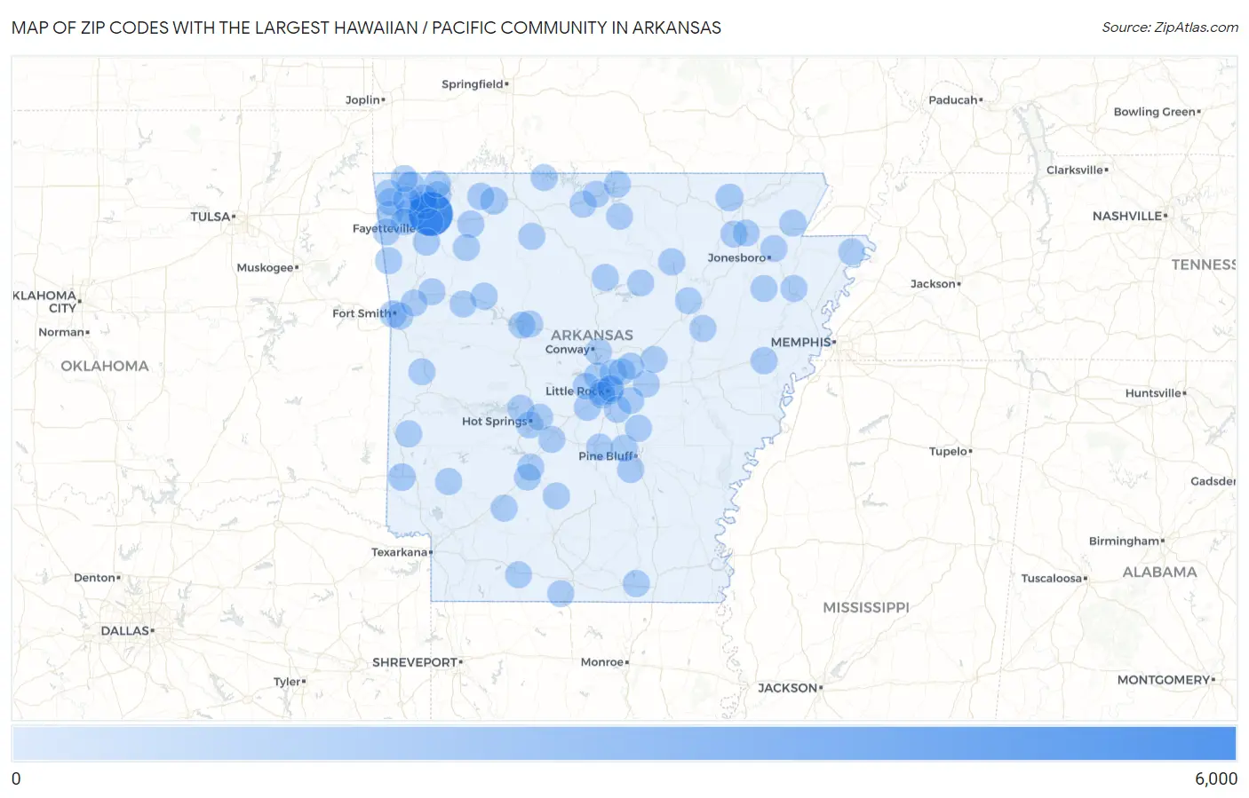 Zip Codes with the Largest Hawaiian / Pacific Community in Arkansas Map