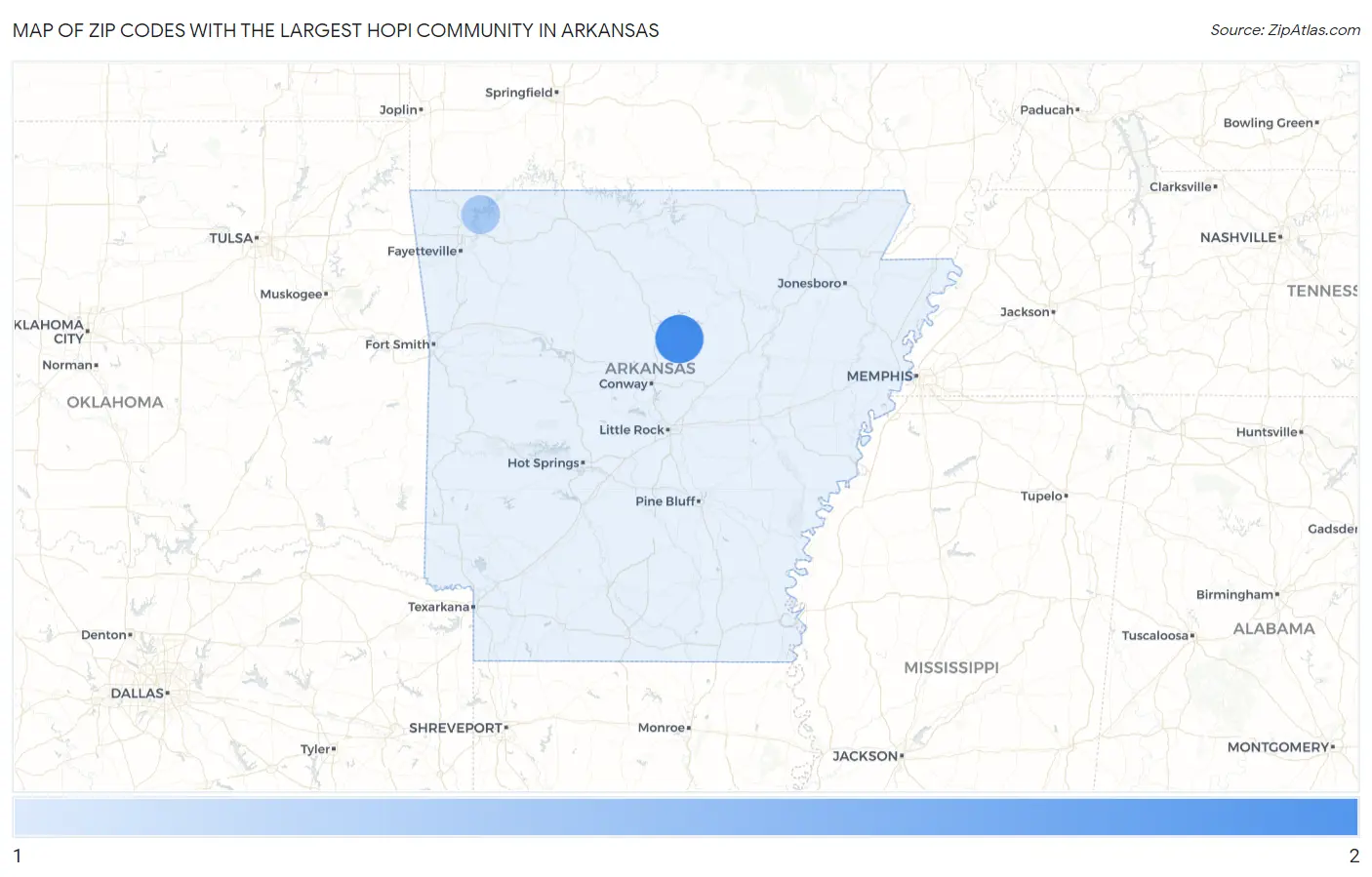 Zip Codes with the Largest Hopi Community in Arkansas Map