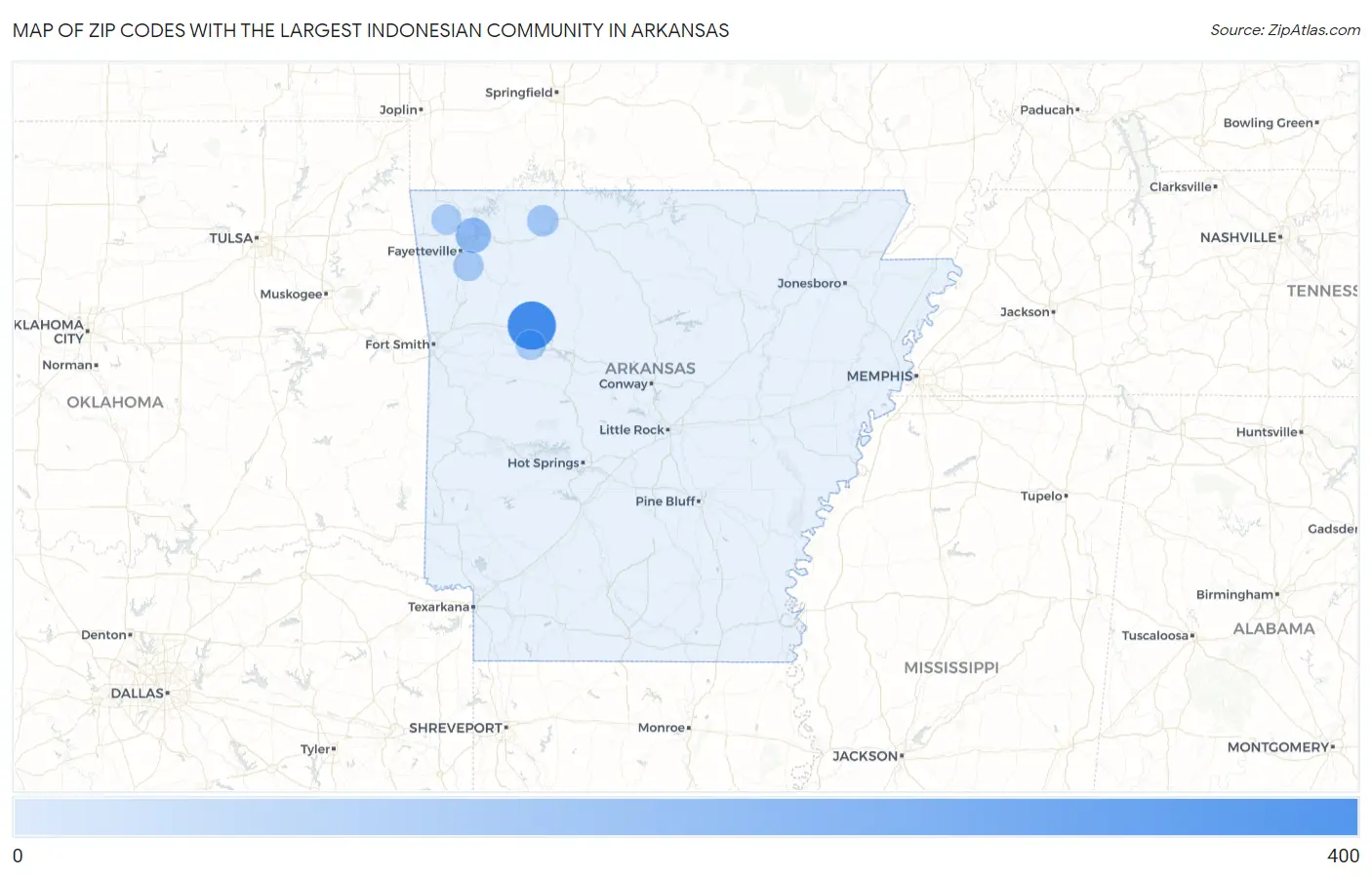 Zip Codes with the Largest Indonesian Community in Arkansas Map