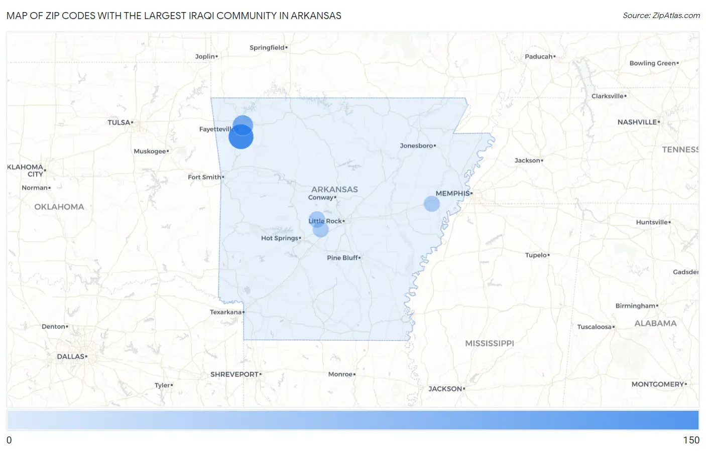 Zip Codes with the Largest Iraqi Community in Arkansas Map