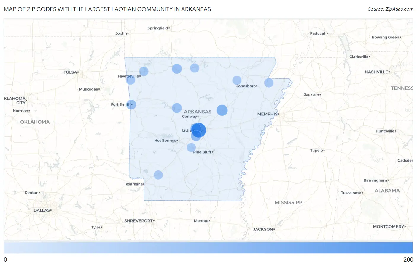 Zip Codes with the Largest Laotian Community in Arkansas Map