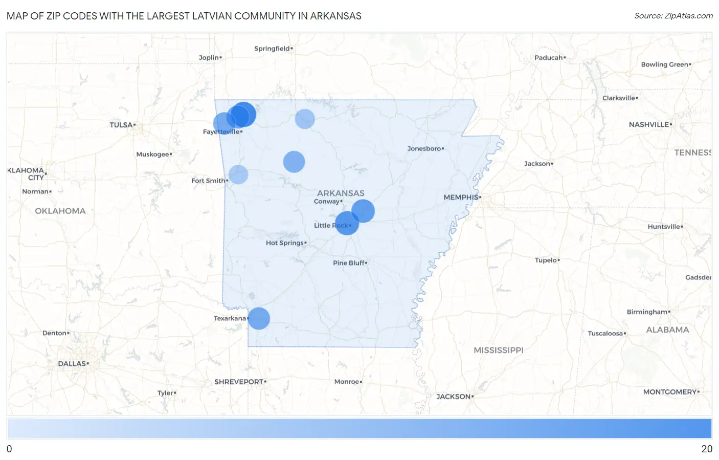 Zip Codes with the Largest Latvian Community in Arkansas Map
