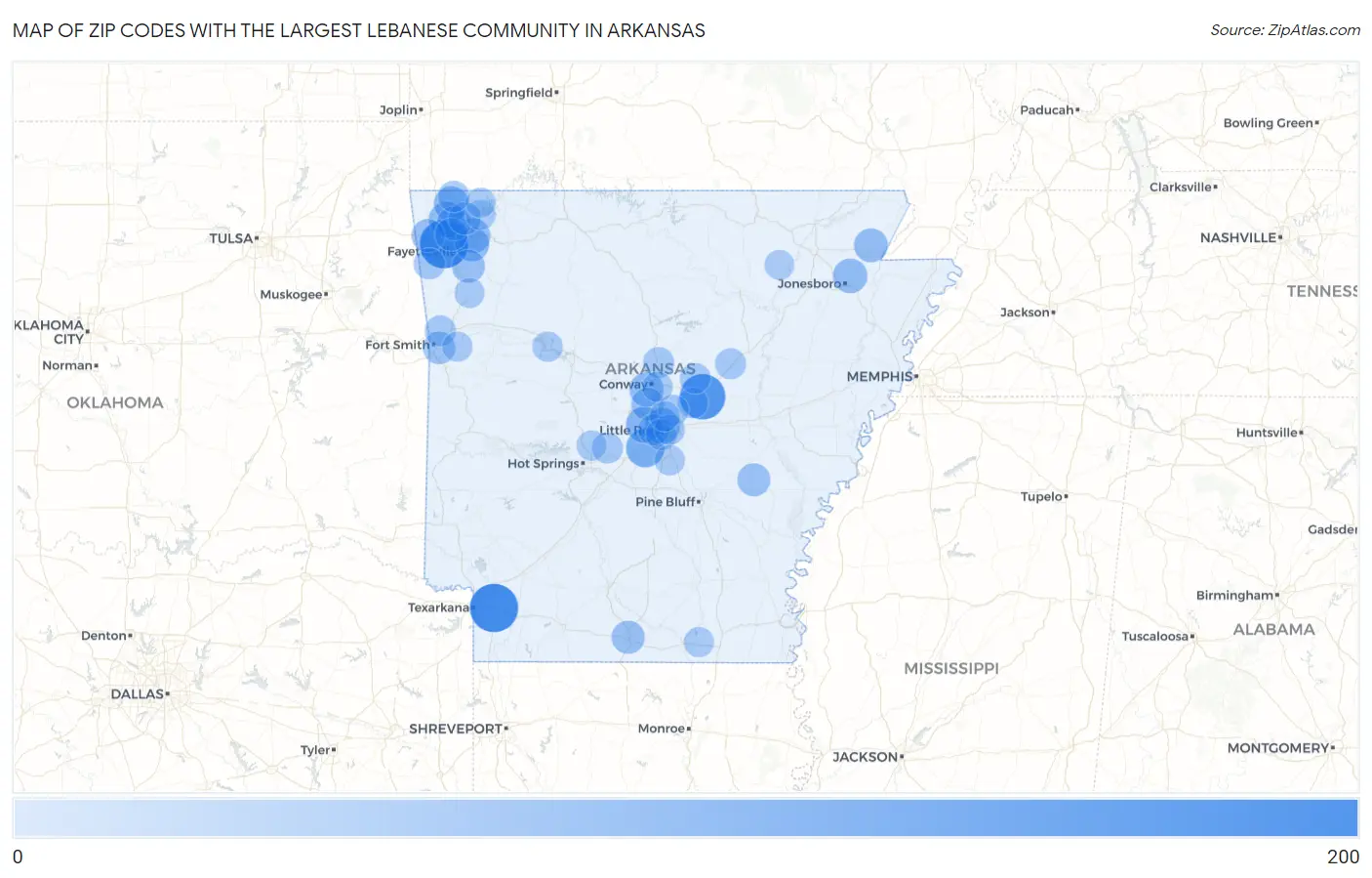 Zip Codes with the Largest Lebanese Community in Arkansas Map