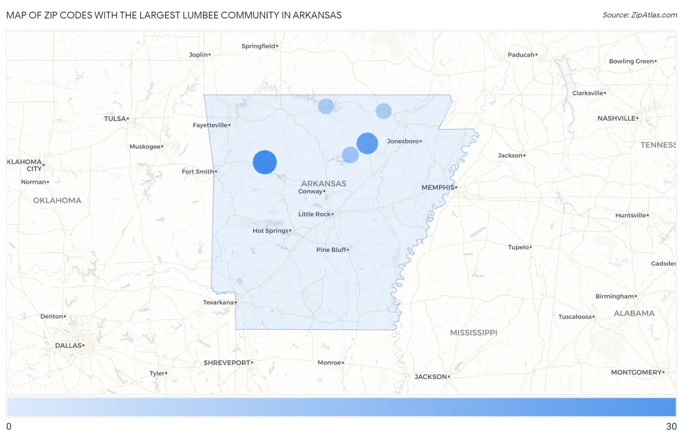 Zip Codes with the Largest Lumbee Community in Arkansas Map
