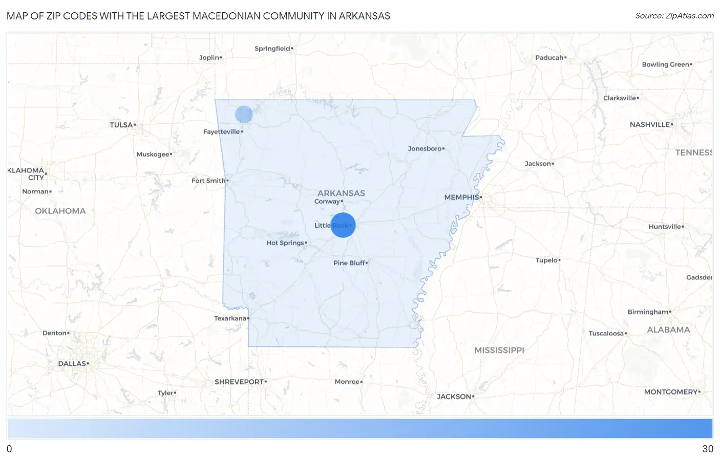 Zip Codes with the Largest Macedonian Community in Arkansas Map
