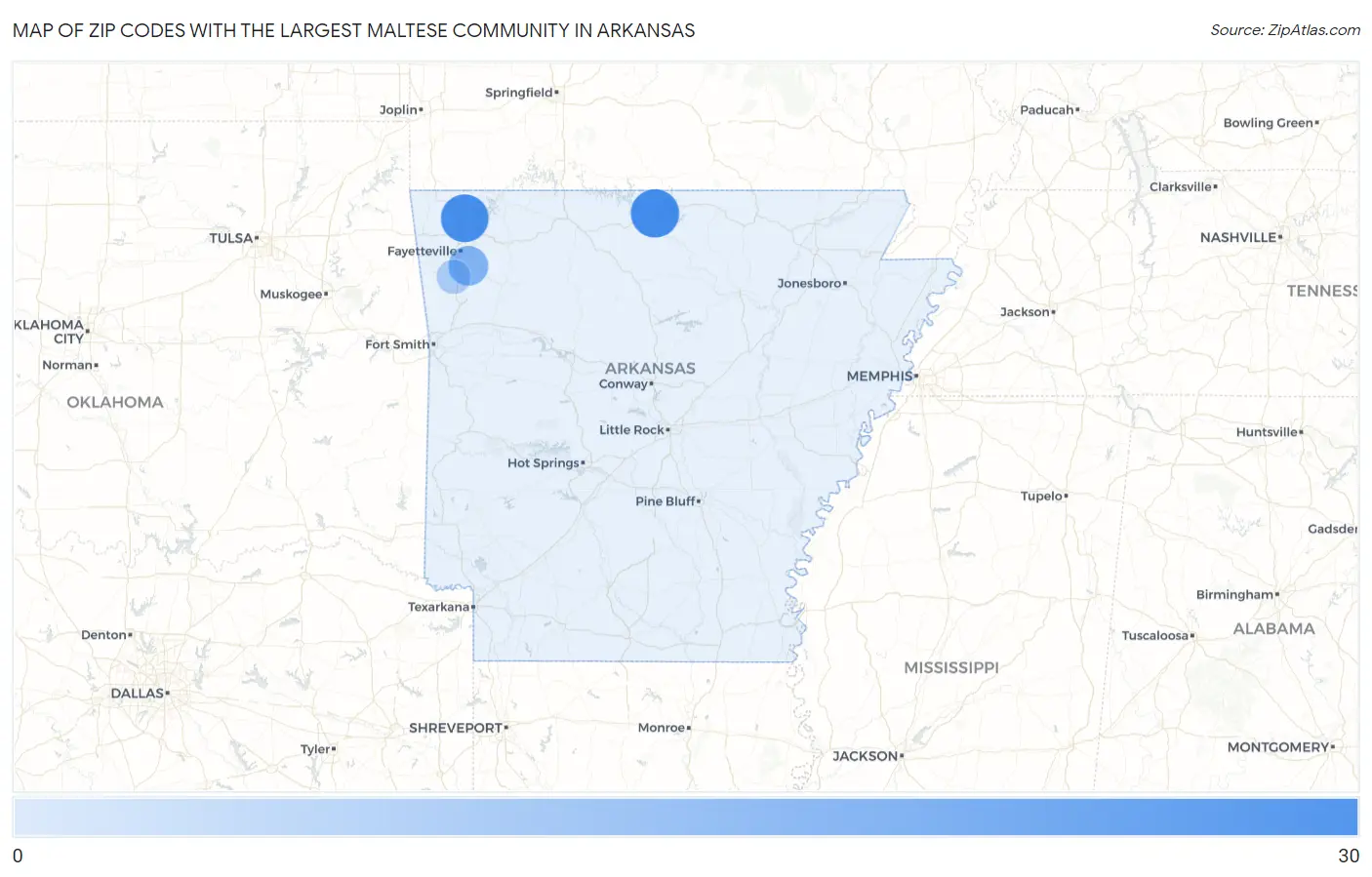 Zip Codes with the Largest Maltese Community in Arkansas Map