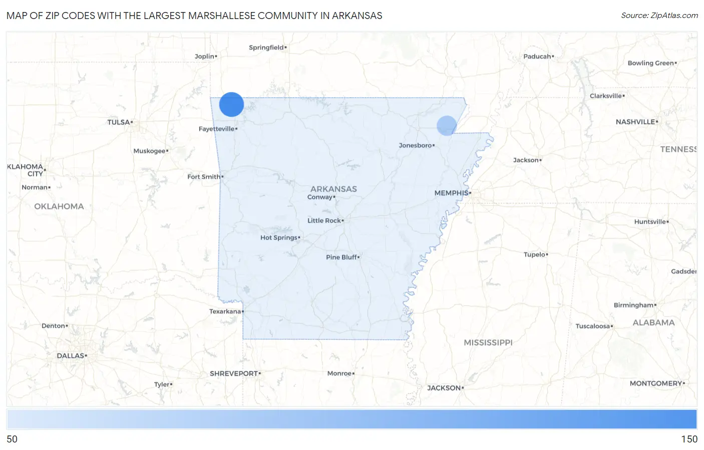 Zip Codes with the Largest Marshallese Community in Arkansas Map