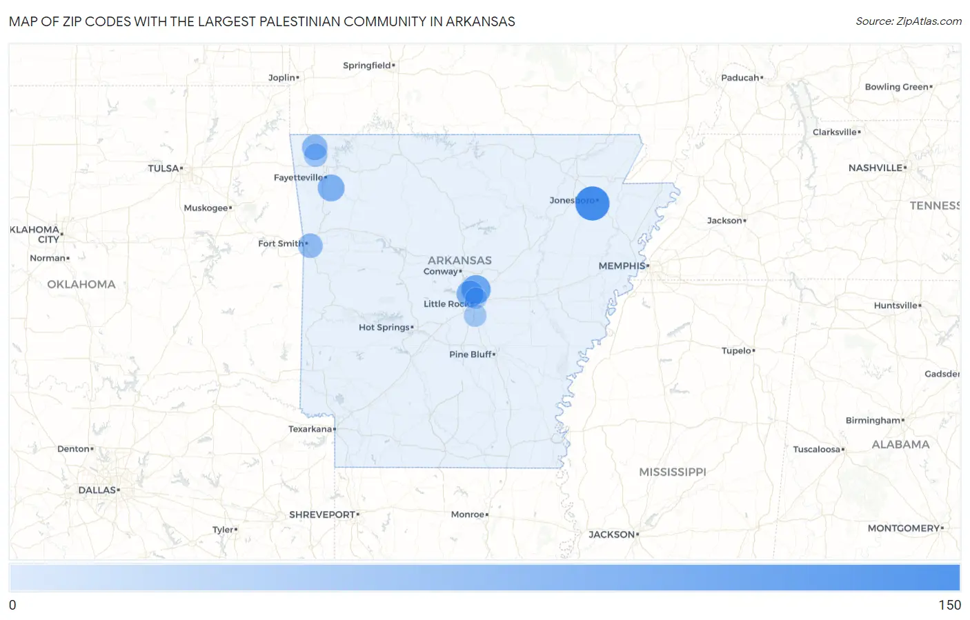 Zip Codes with the Largest Palestinian Community in Arkansas Map