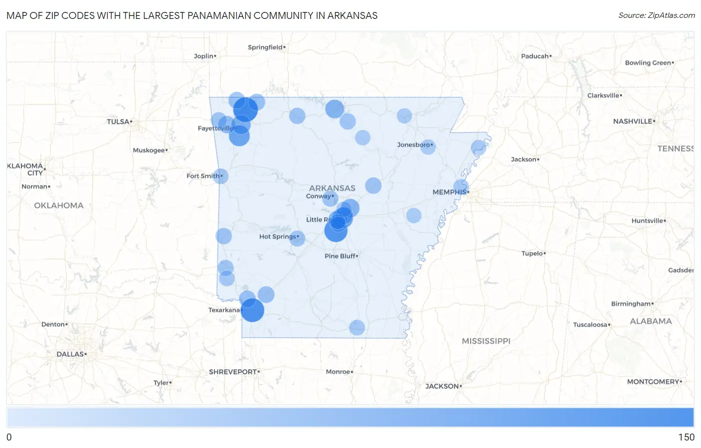 Zip Codes with the Largest Panamanian Community in Arkansas Map