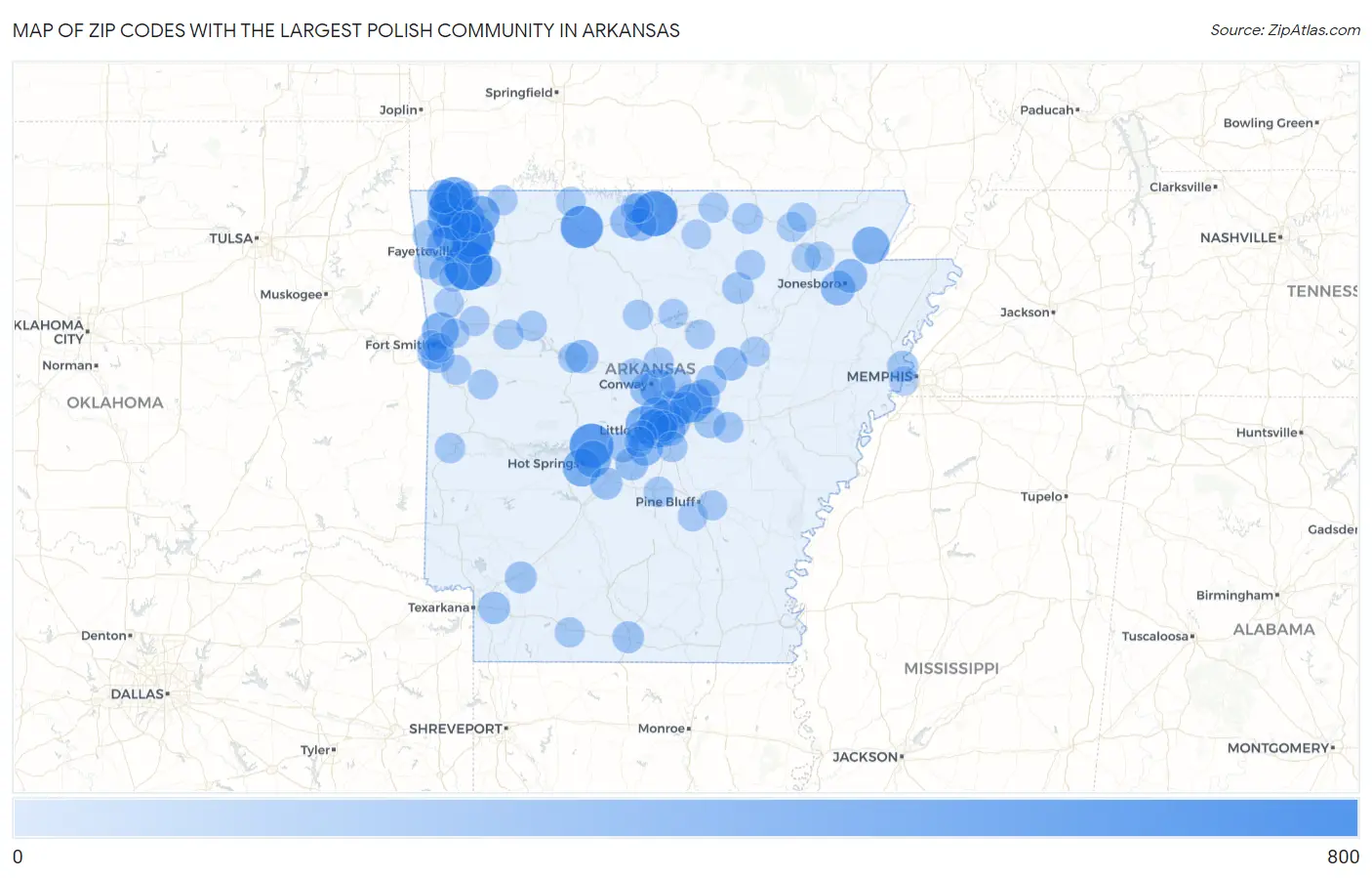 Zip Codes with the Largest Polish Community in Arkansas Map