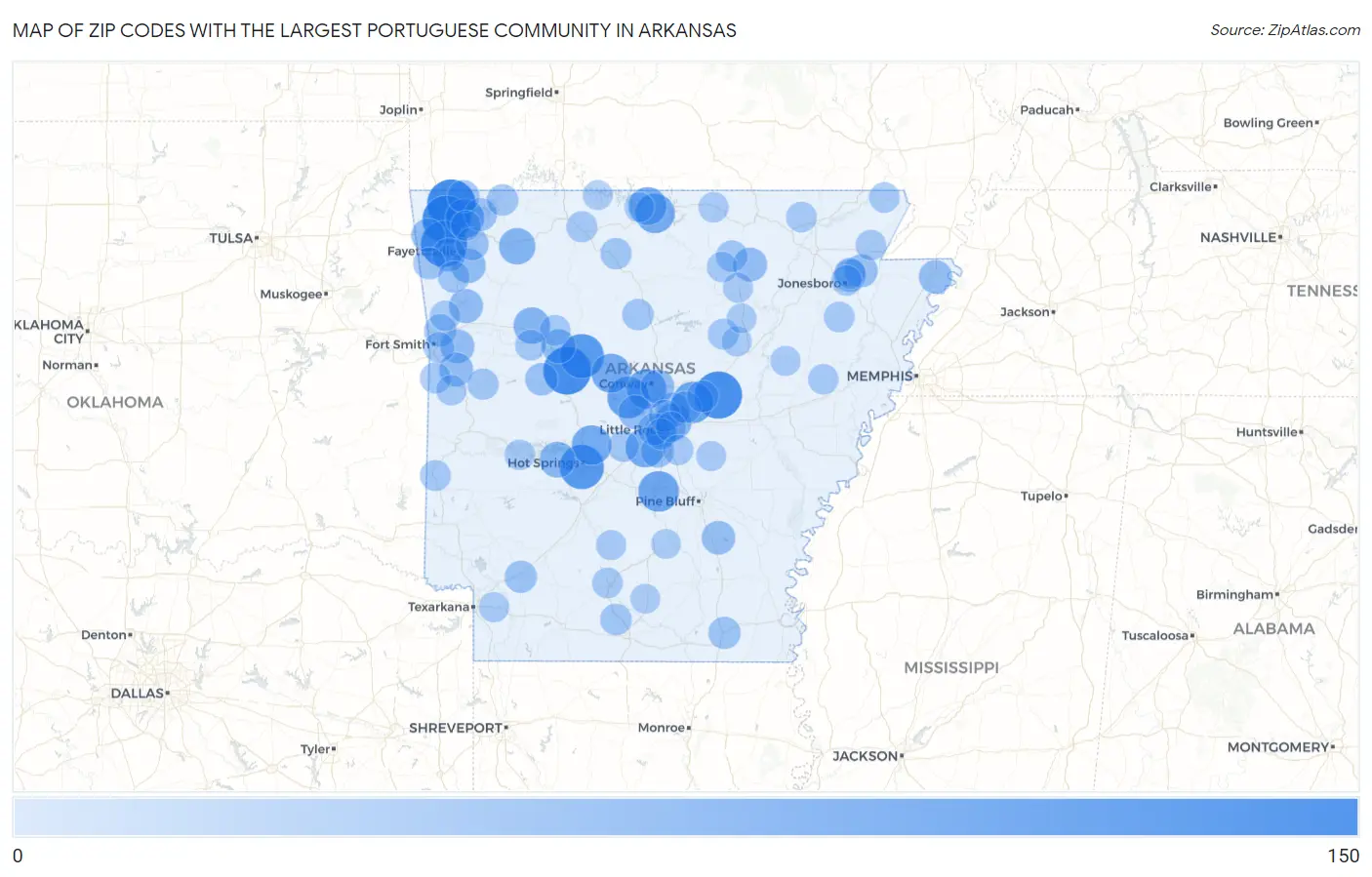 Zip Codes with the Largest Portuguese Community in Arkansas Map