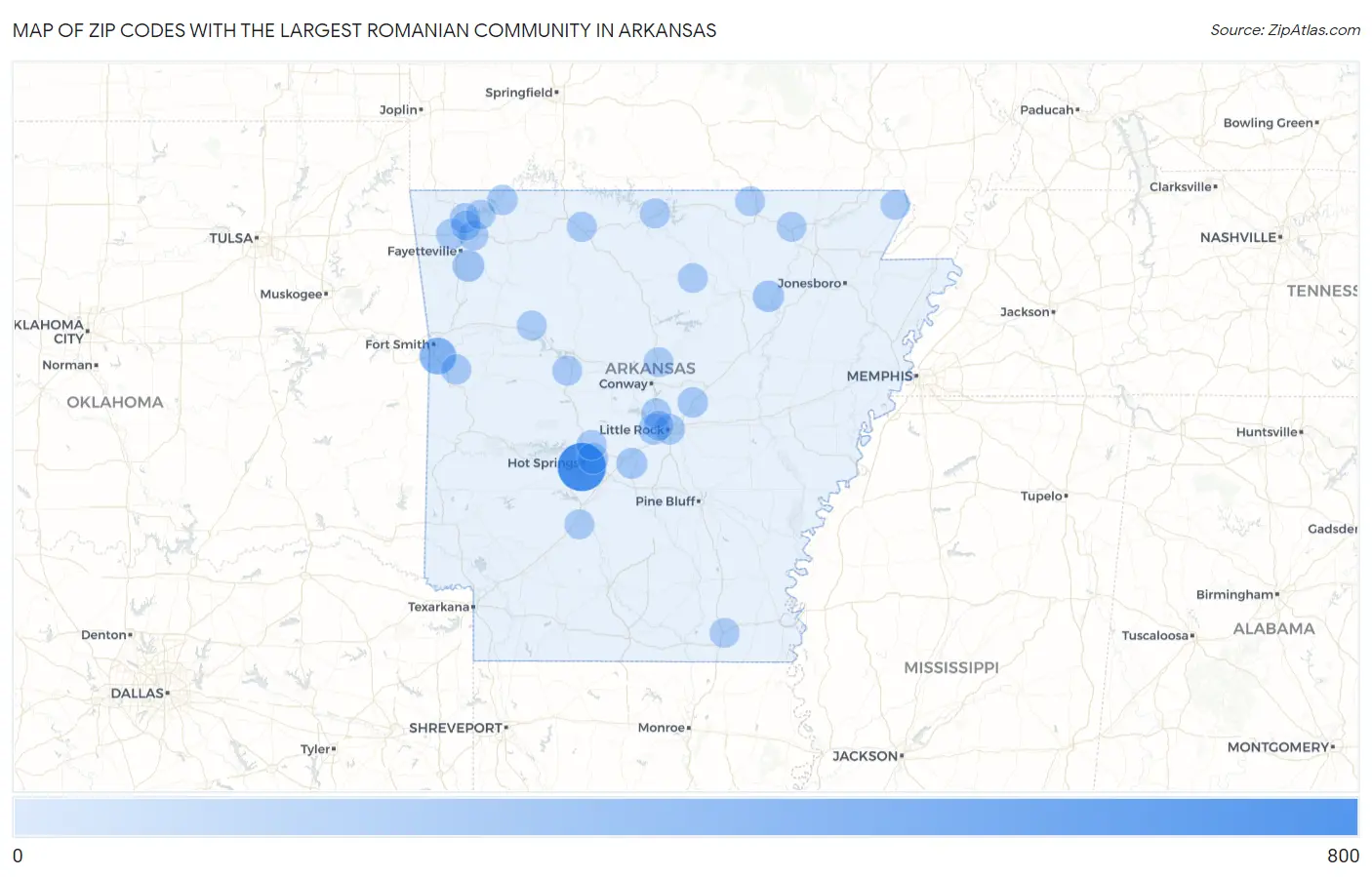 Zip Codes with the Largest Romanian Community in Arkansas Map