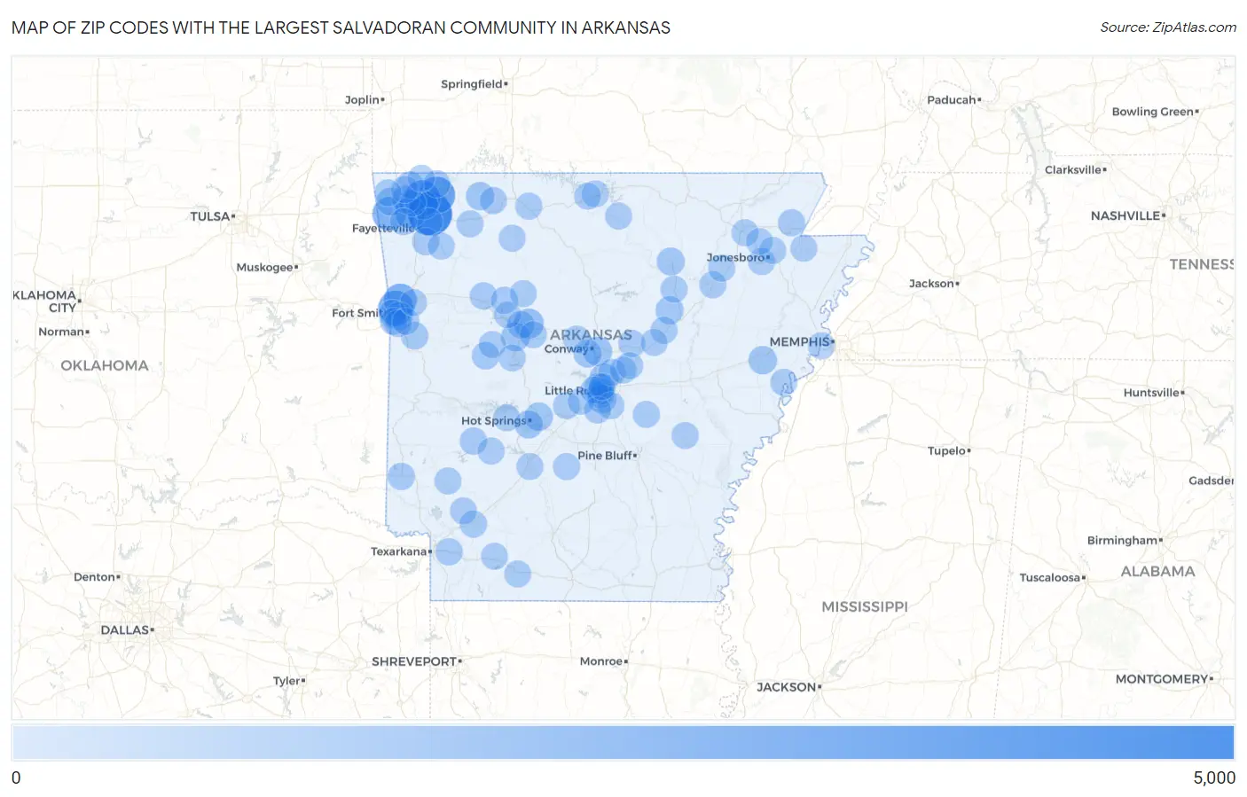Zip Codes with the Largest Salvadoran Community in Arkansas Map