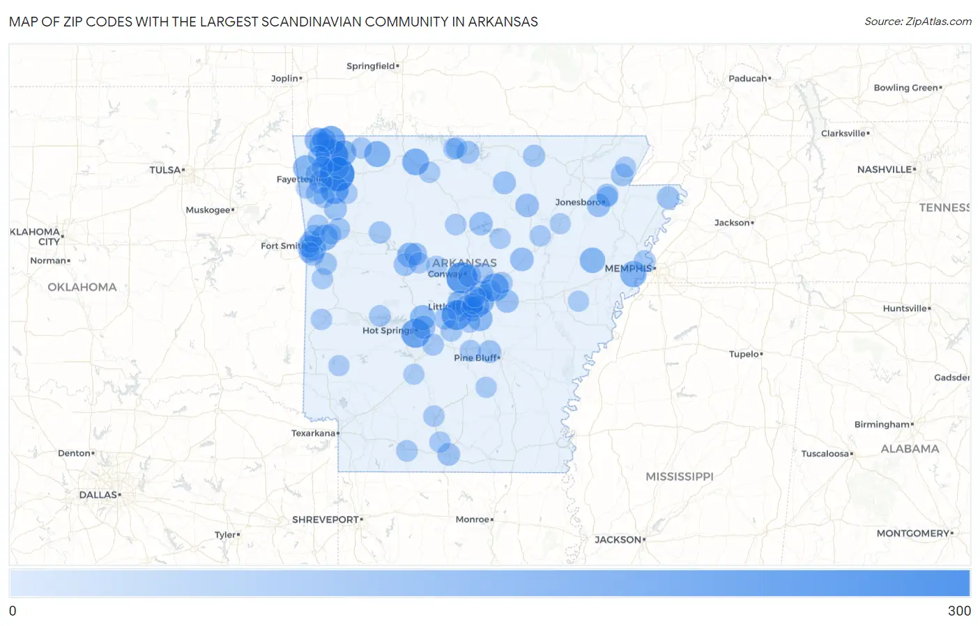 Zip Codes with the Largest Scandinavian Community in Arkansas Map