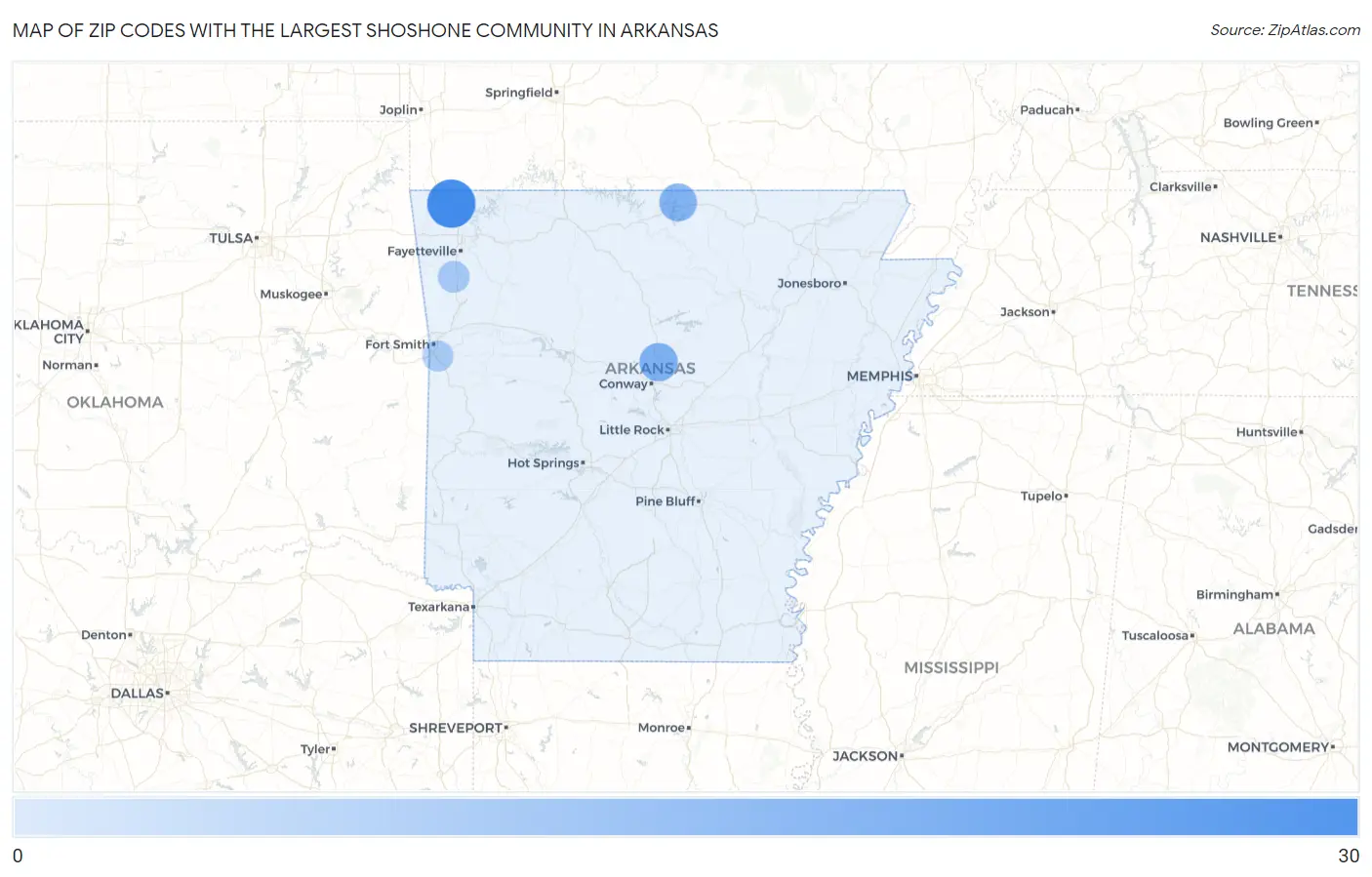 Zip Codes with the Largest Shoshone Community in Arkansas Map