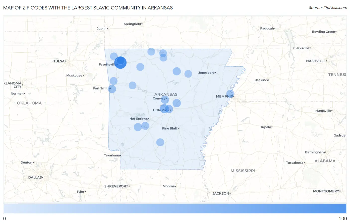 Zip Codes with the Largest Slavic Community in Arkansas Map