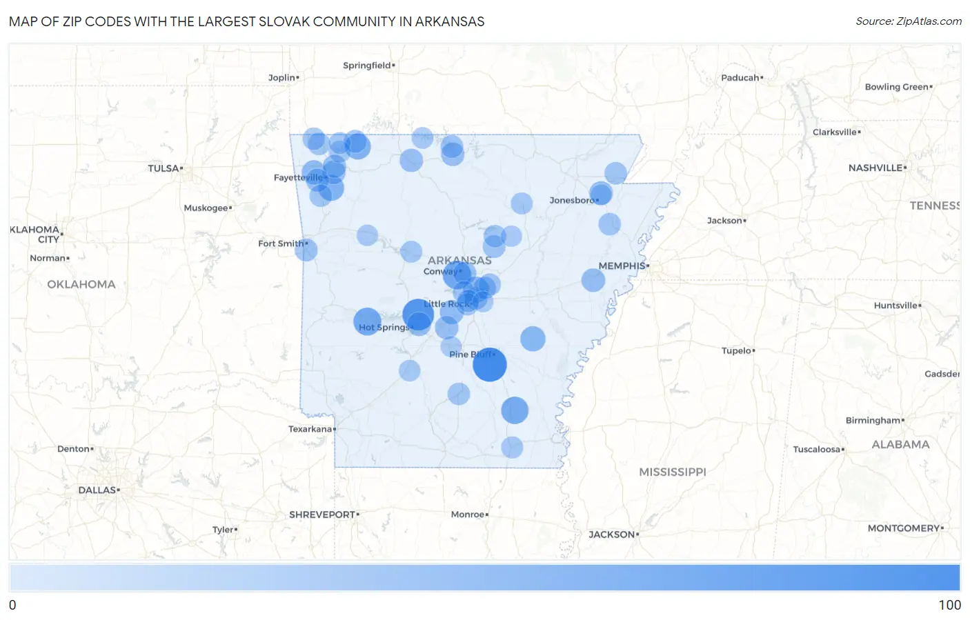 Zip Codes with the Largest Slovak Community in Arkansas Map