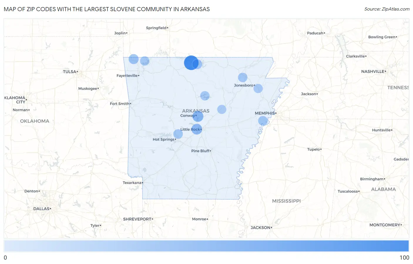 Zip Codes with the Largest Slovene Community in Arkansas Map
