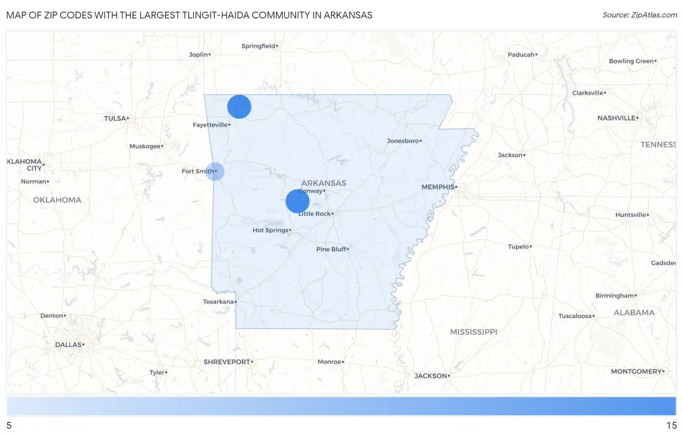 Zip Codes with the Largest Tlingit-Haida Community in Arkansas Map