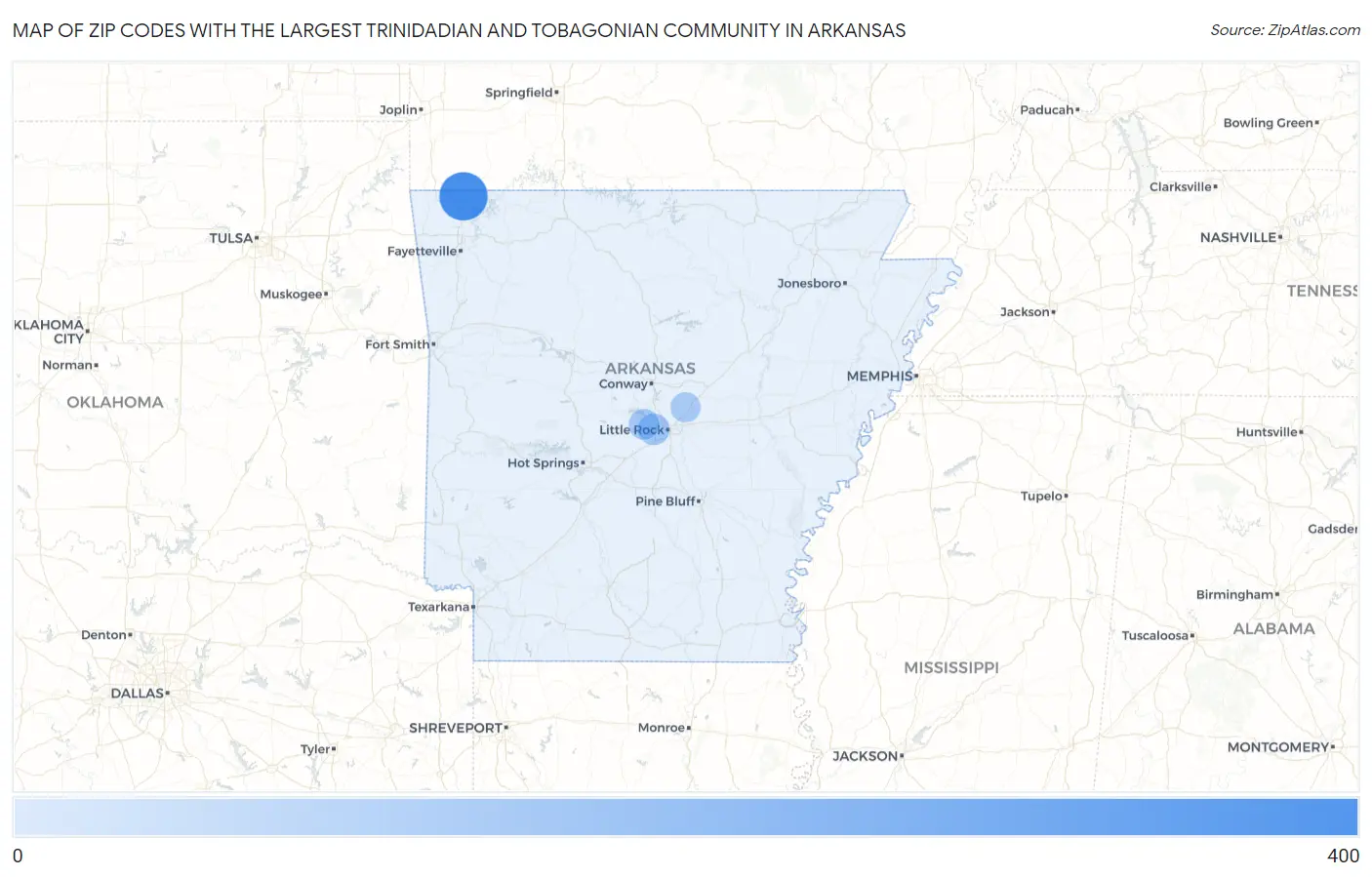 Zip Codes with the Largest Trinidadian and Tobagonian Community in Arkansas Map