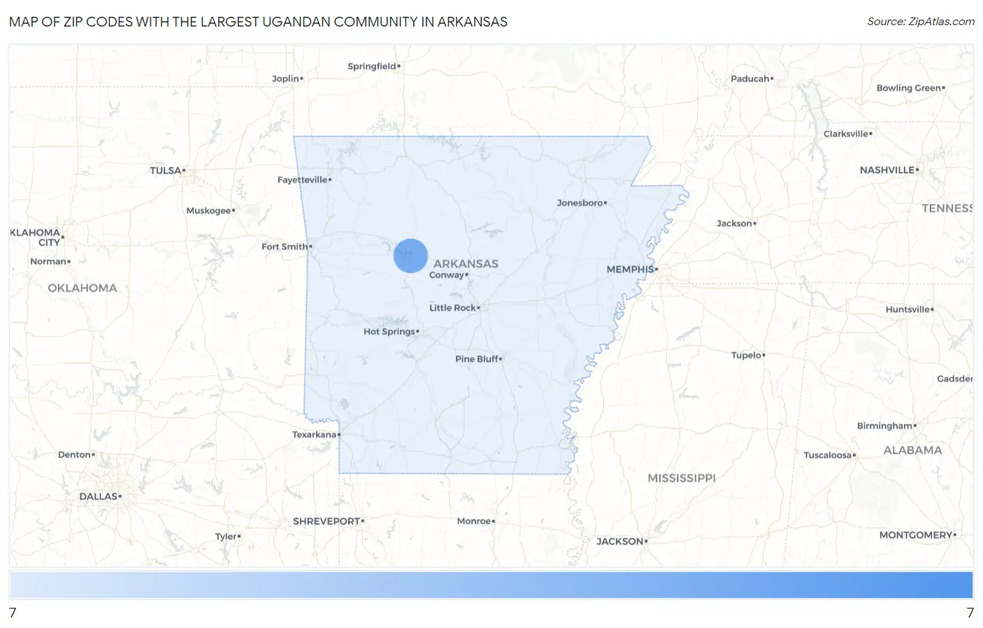 Zip Codes with the Largest Ugandan Community in Arkansas Map