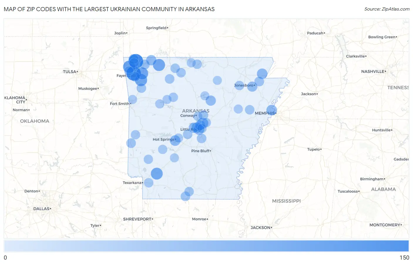 Zip Codes with the Largest Ukrainian Community in Arkansas Map