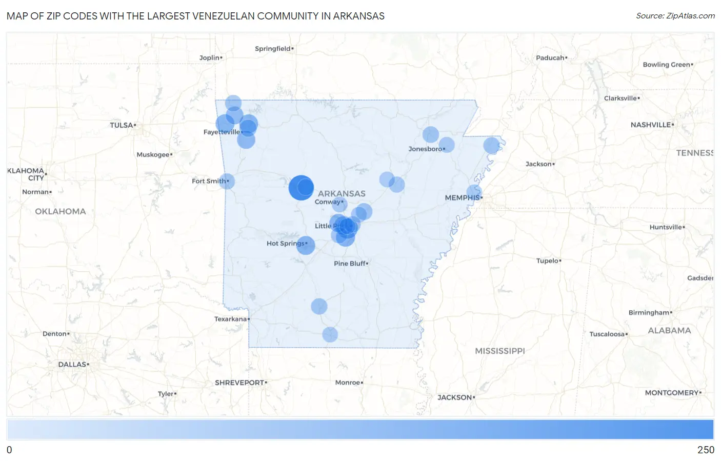 Zip Codes with the Largest Venezuelan Community in Arkansas Map