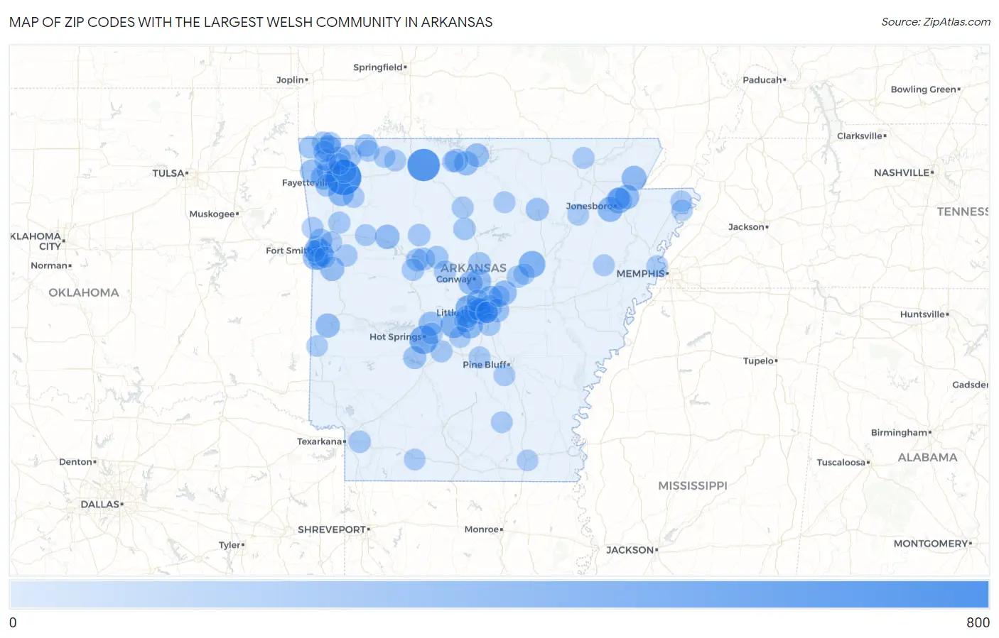 Zip Codes with the Largest Welsh Community in Arkansas Map