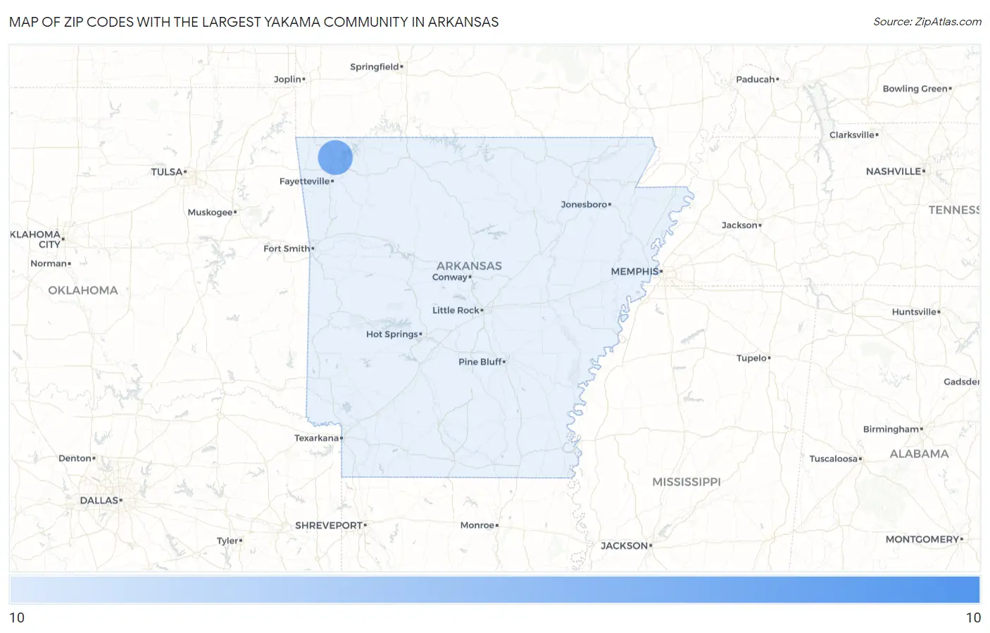 Zip Codes with the Largest Yakama Community in Arkansas Map