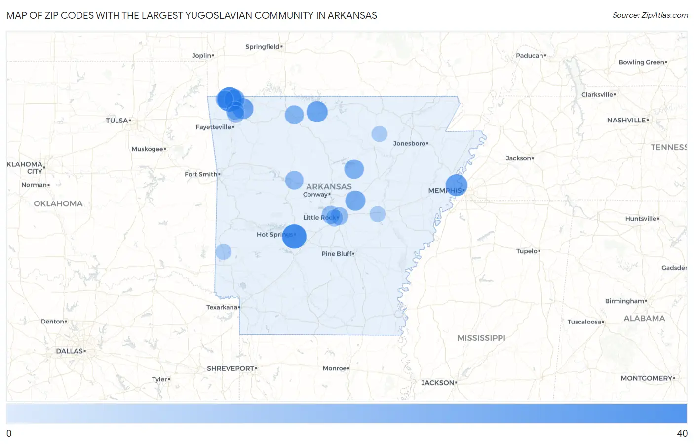 Zip Codes with the Largest Yugoslavian Community in Arkansas Map
