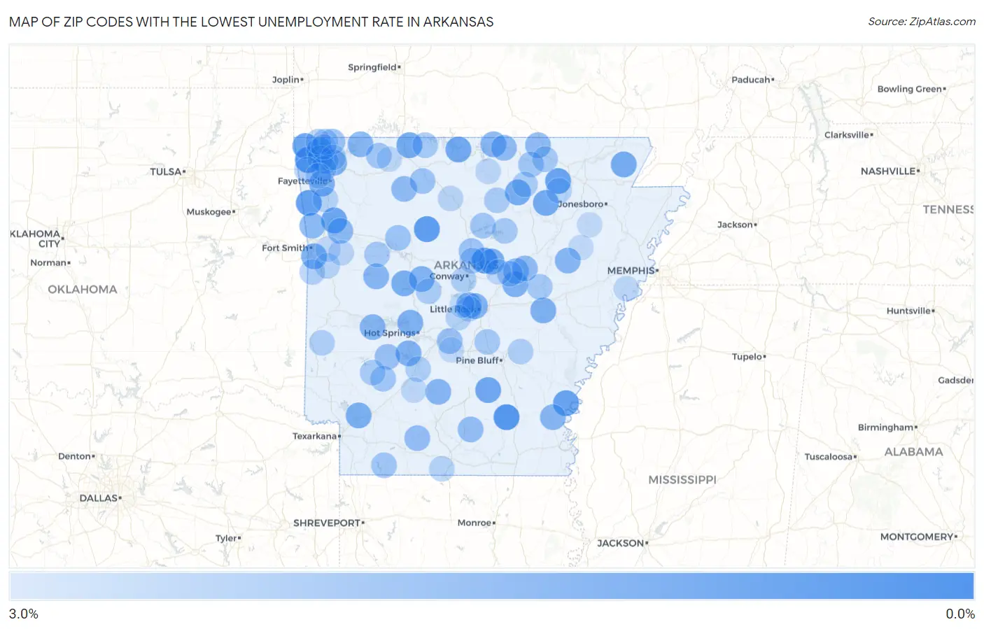 Zip Codes with the Lowest Unemployment Rate in Arkansas Map