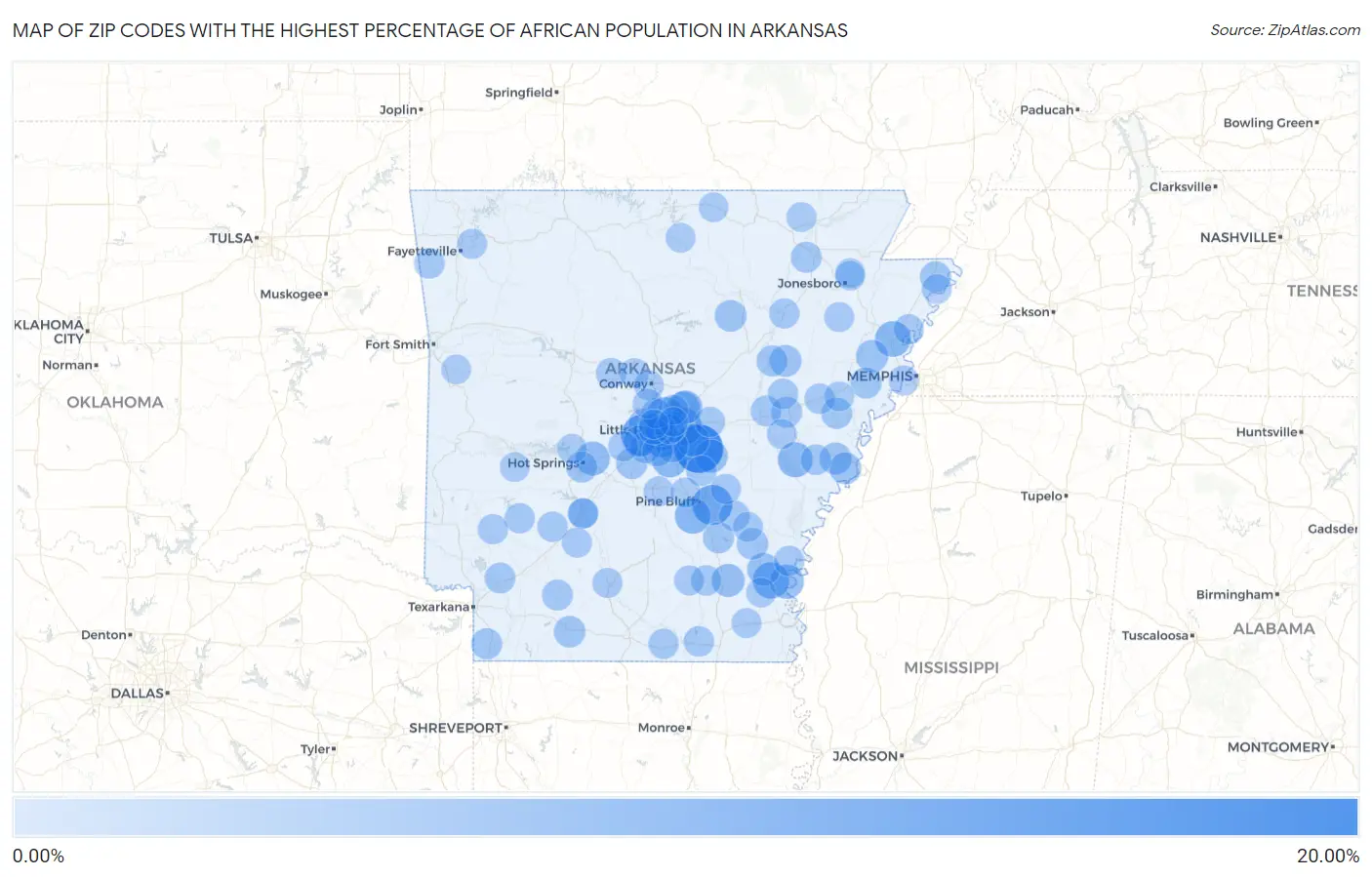 Zip Codes with the Highest Percentage of African Population in Arkansas Map