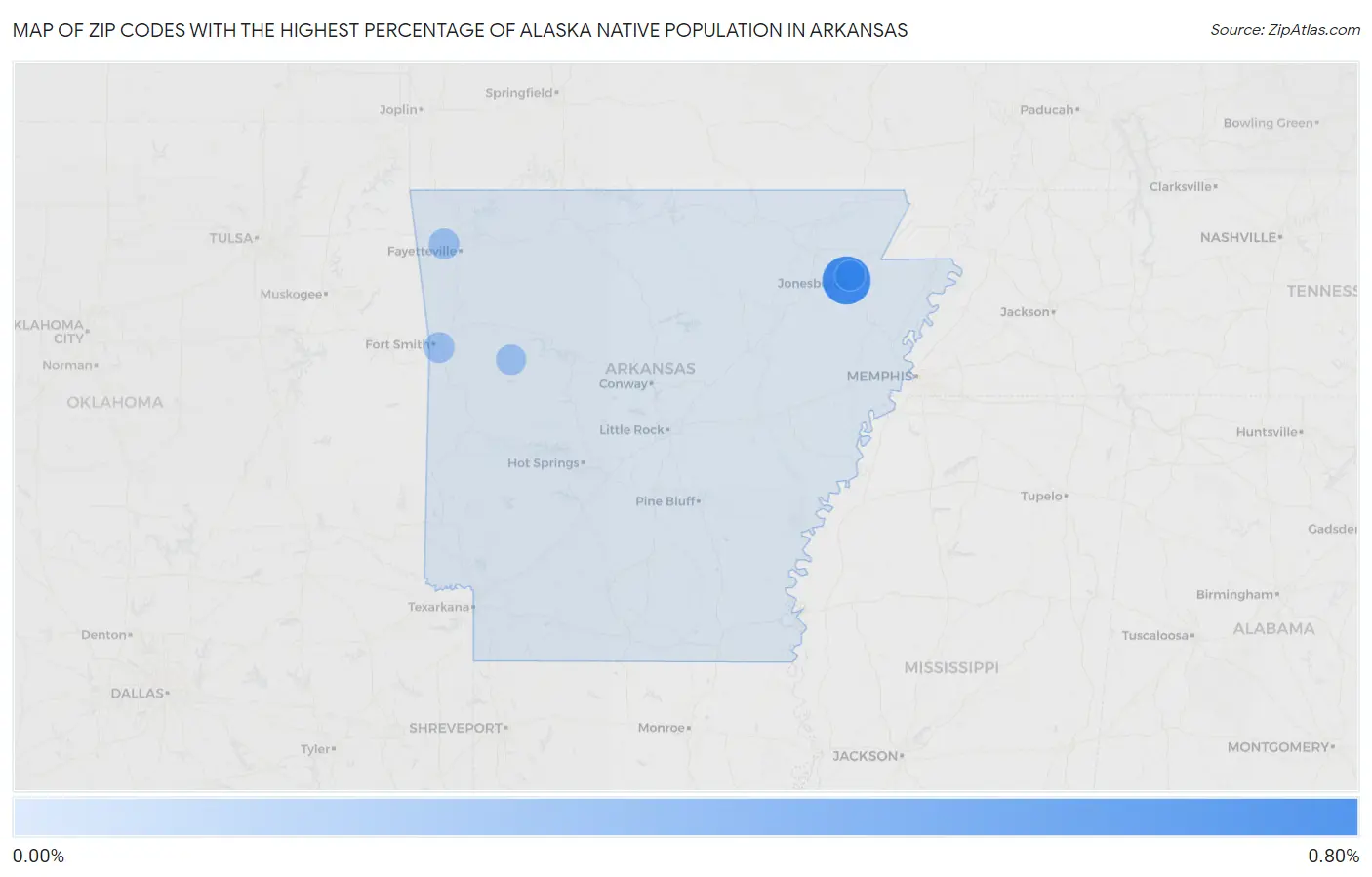 Zip Codes with the Highest Percentage of Alaska Native Population in Arkansas Map