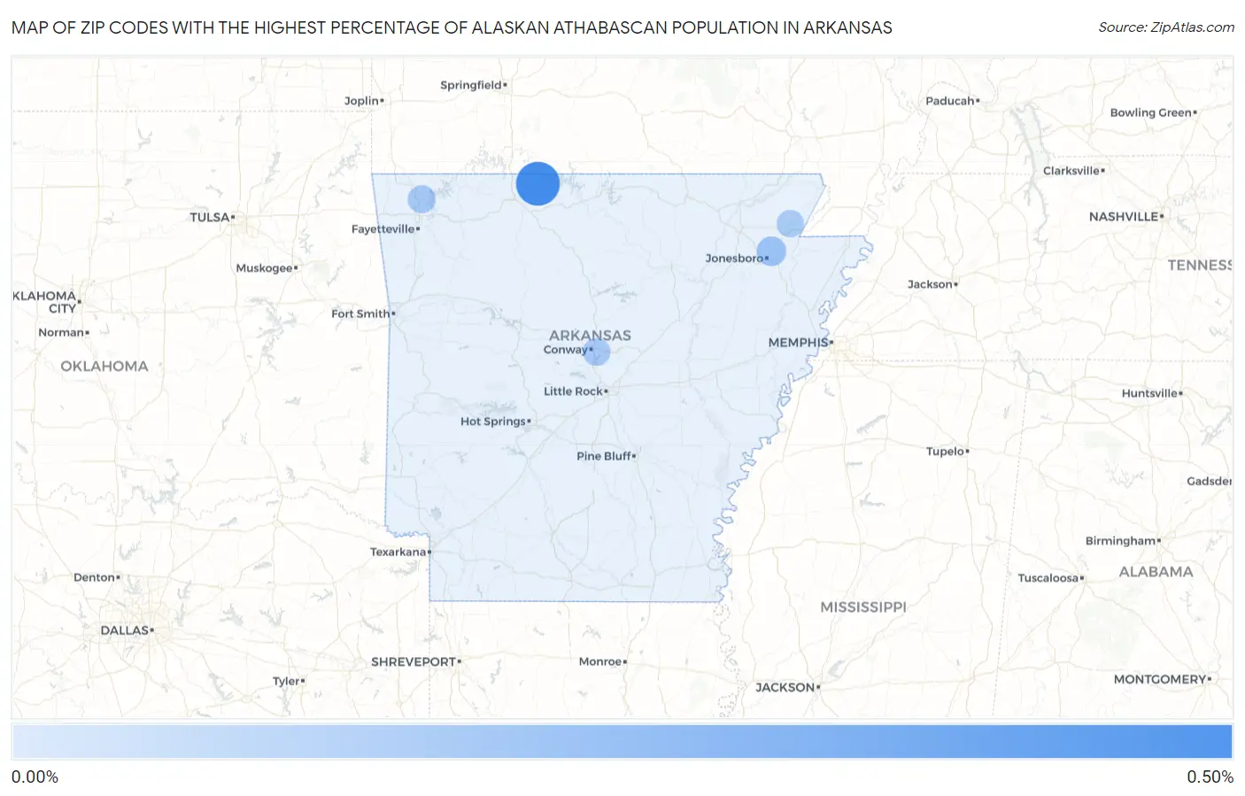 Zip Codes with the Highest Percentage of Alaskan Athabascan Population in Arkansas Map