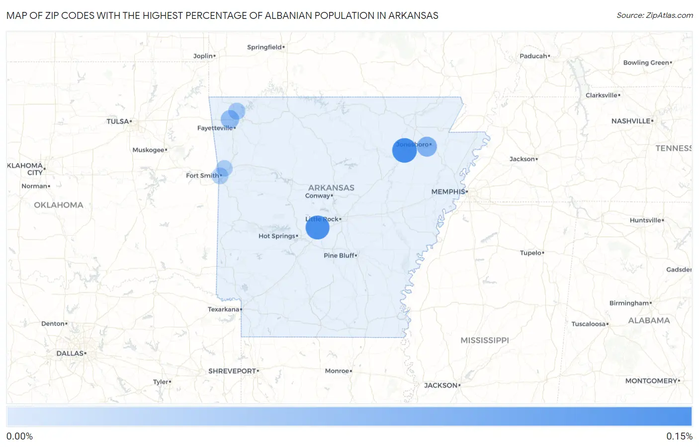 Zip Codes with the Highest Percentage of Albanian Population in Arkansas Map