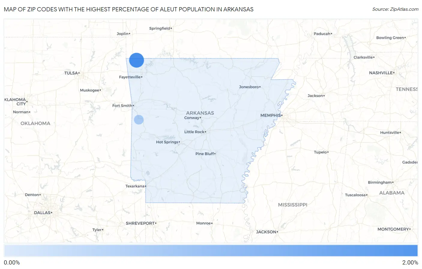 Zip Codes with the Highest Percentage of Aleut Population in Arkansas Map