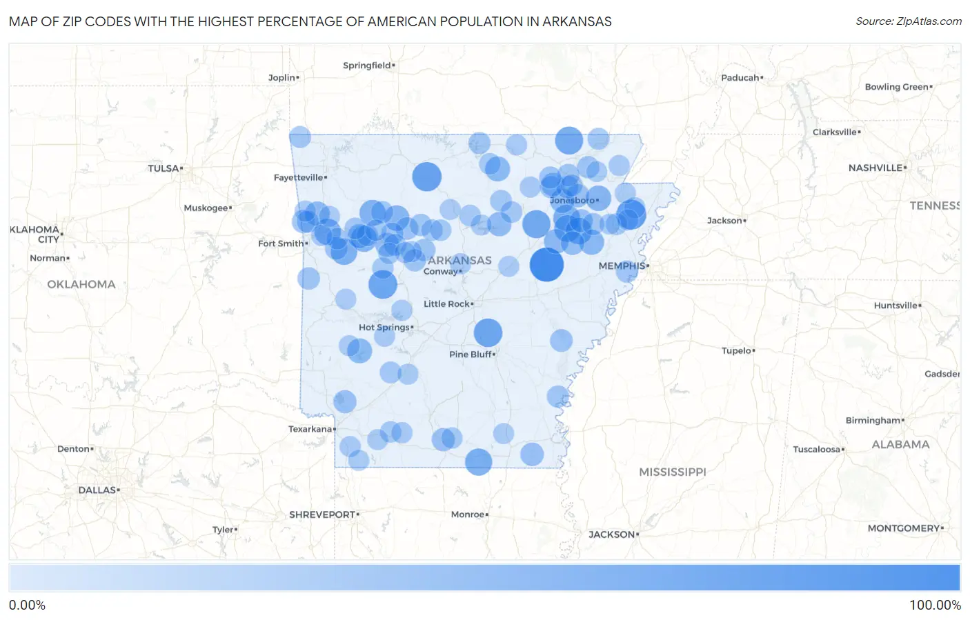 Zip Codes with the Highest Percentage of American Population in Arkansas Map