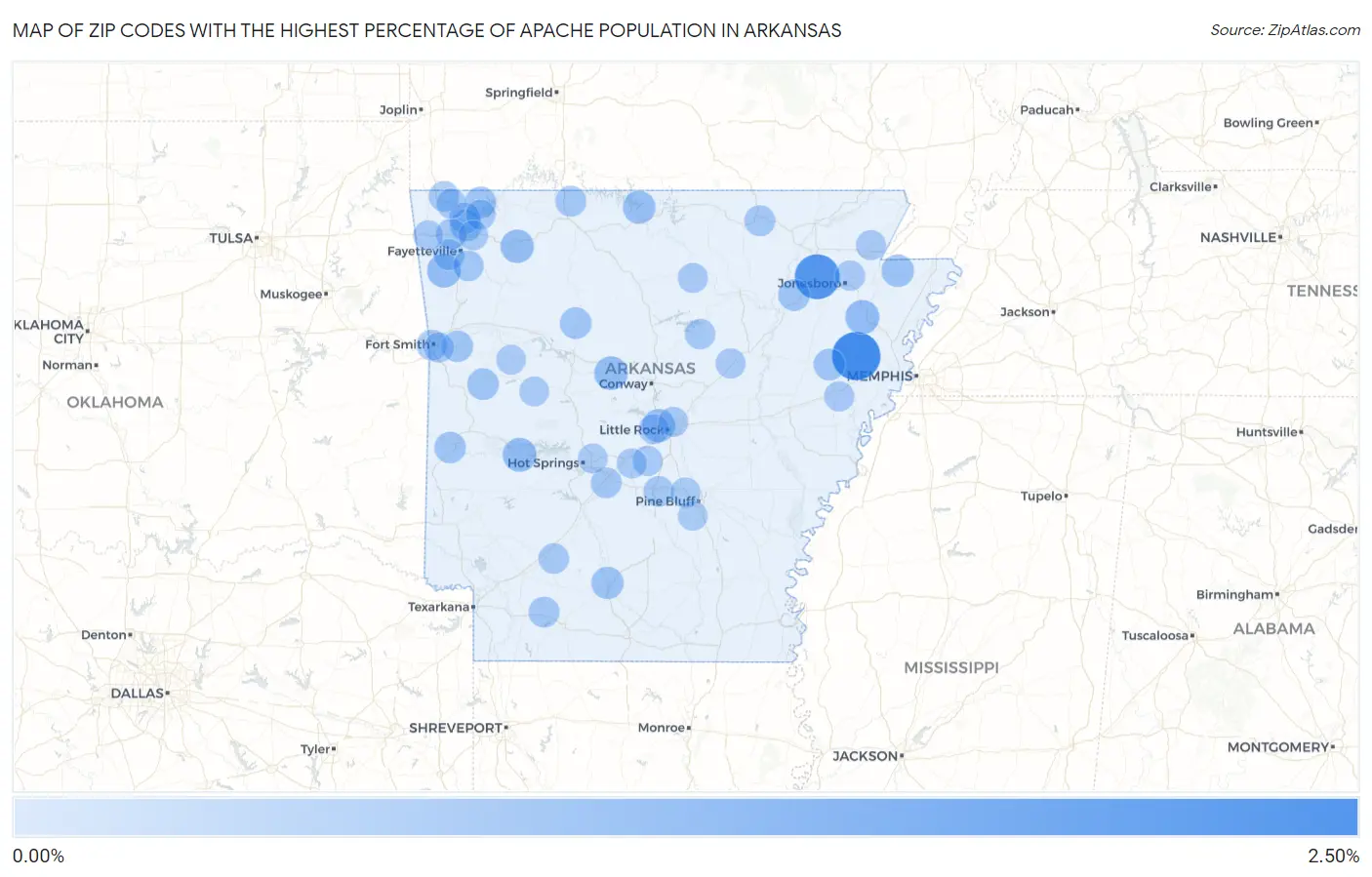 Zip Codes with the Highest Percentage of Apache Population in Arkansas Map
