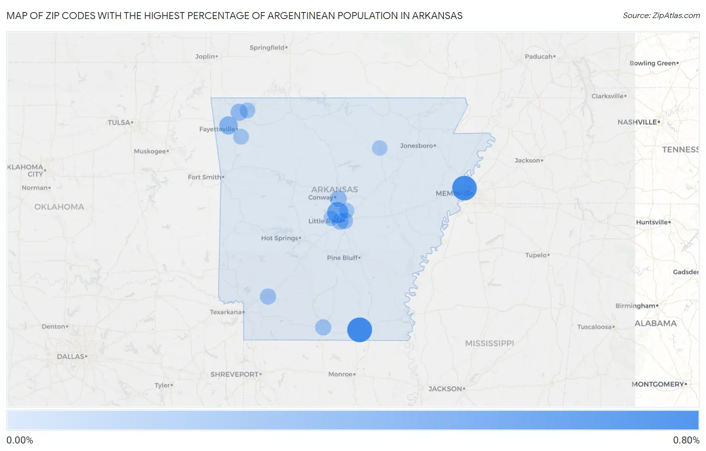 Zip Codes with the Highest Percentage of Argentinean Population in Arkansas Map