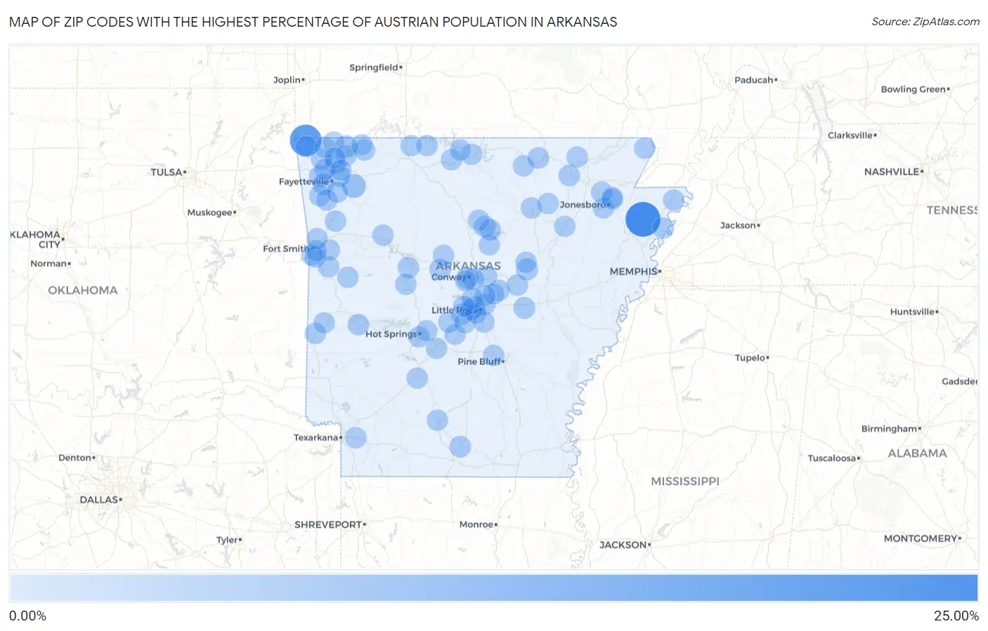 Zip Codes with the Highest Percentage of Austrian Population in Arkansas Map