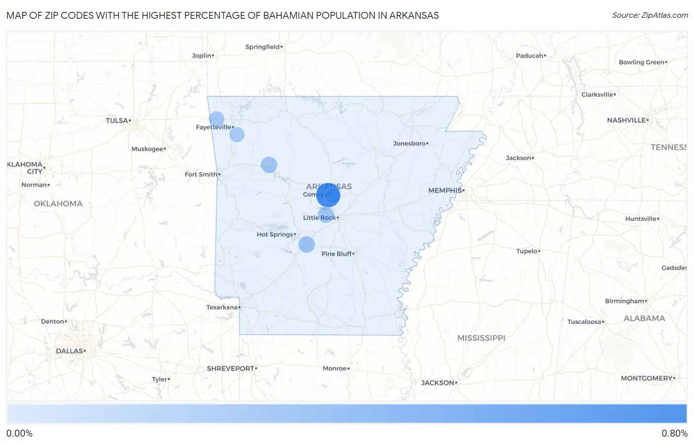 Zip Codes with the Highest Percentage of Bahamian Population in Arkansas Map