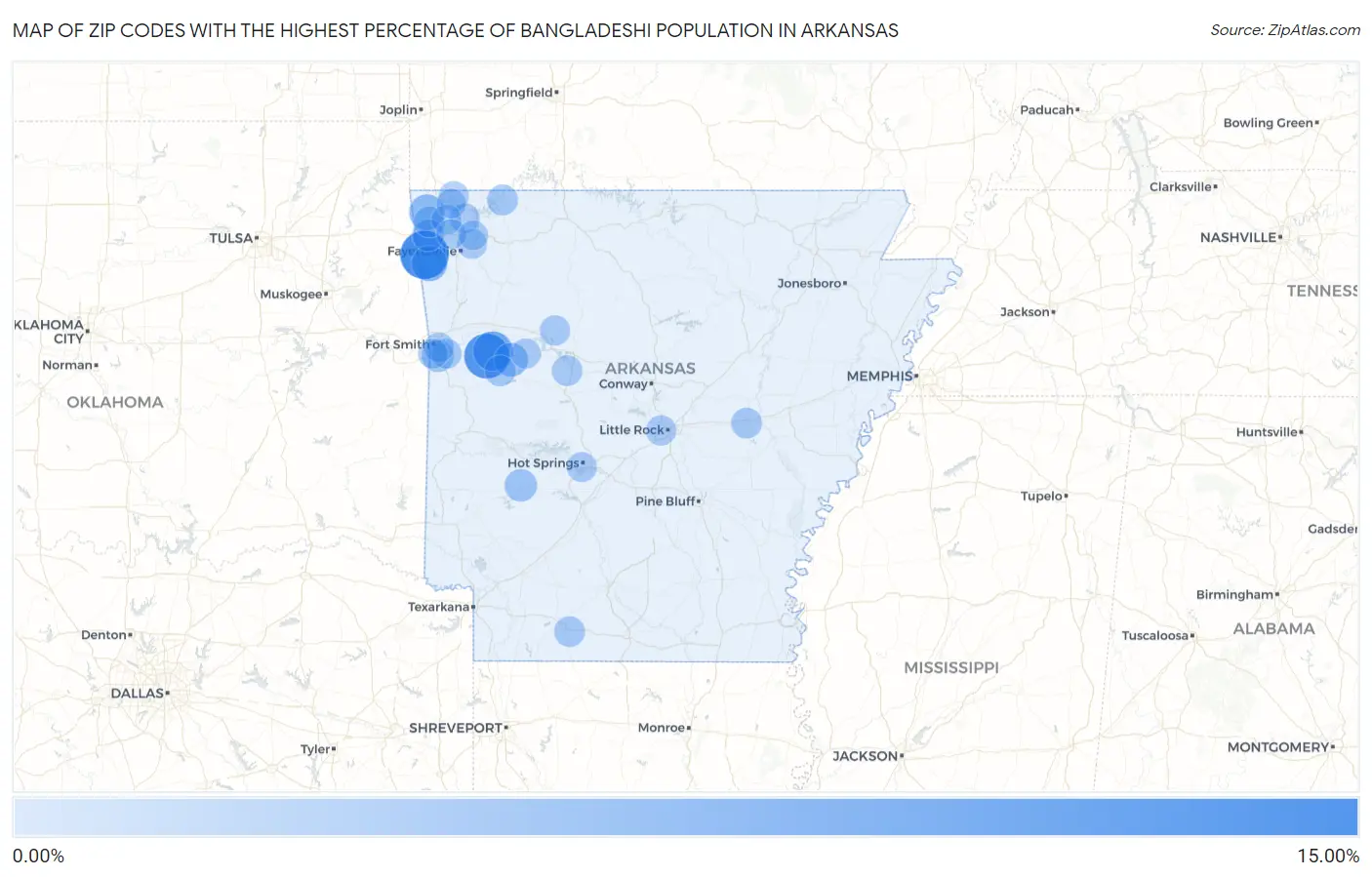 Zip Codes with the Highest Percentage of Bangladeshi Population in Arkansas Map